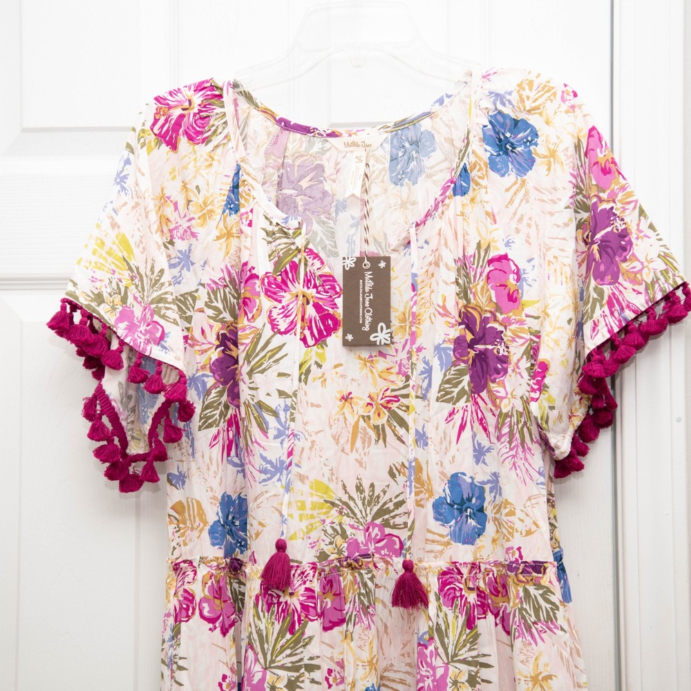 NEW Matilda Jane Sz M Floral Tassel Dress Tiered Boho Whimsical Sundress Peasant - Picture 2 of 5